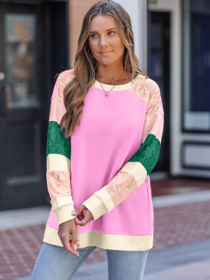 Cotton Casual Color Block Daily Sweatshirt