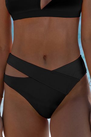 Solid Cutout Black Bikini Bottoms