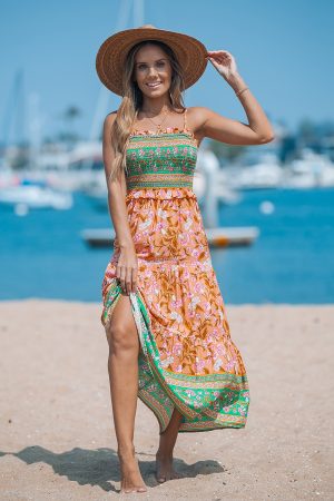 Ruched Tribal A Line Midi Dress