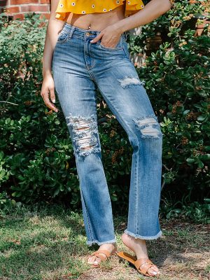 Solid Ripped Blue Denim Jeans