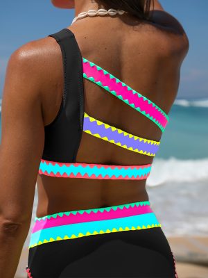 Color Block Patchwork Sporty Bikini Set