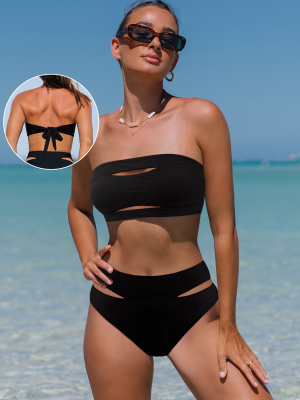 Black Cutout Bandeau High-Waist Bikini Set