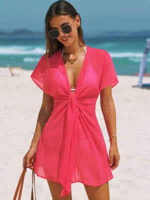 Lace Up Solid Color Cover-Ups