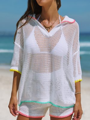 Color Contrast V-Neck Beach Cover-Up Top