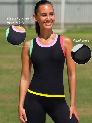 ColorSoft? Sporty Plain Yoga Studio with Built-in Bra T-shirt