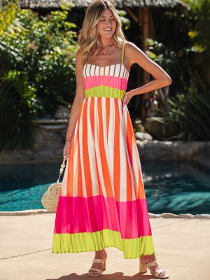 Color Block Stripe Maxi Dress