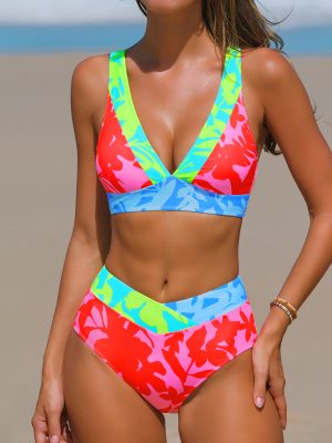 Tropical Print Crisscross Bikini Set